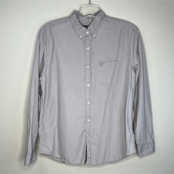 American Eagle Shirt Mens Large Solid Light Gray Button Down Casual Preppy - Picture 2 of 6